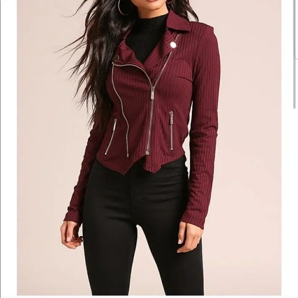 ♦️ LAST Burgundy Ribbed Zip Military Jacket - Picture 3 of 6